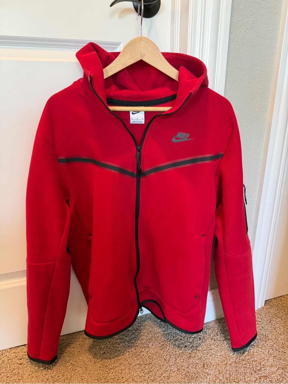 Nike Red Hooded Zip Sweatshirt with Black Trim